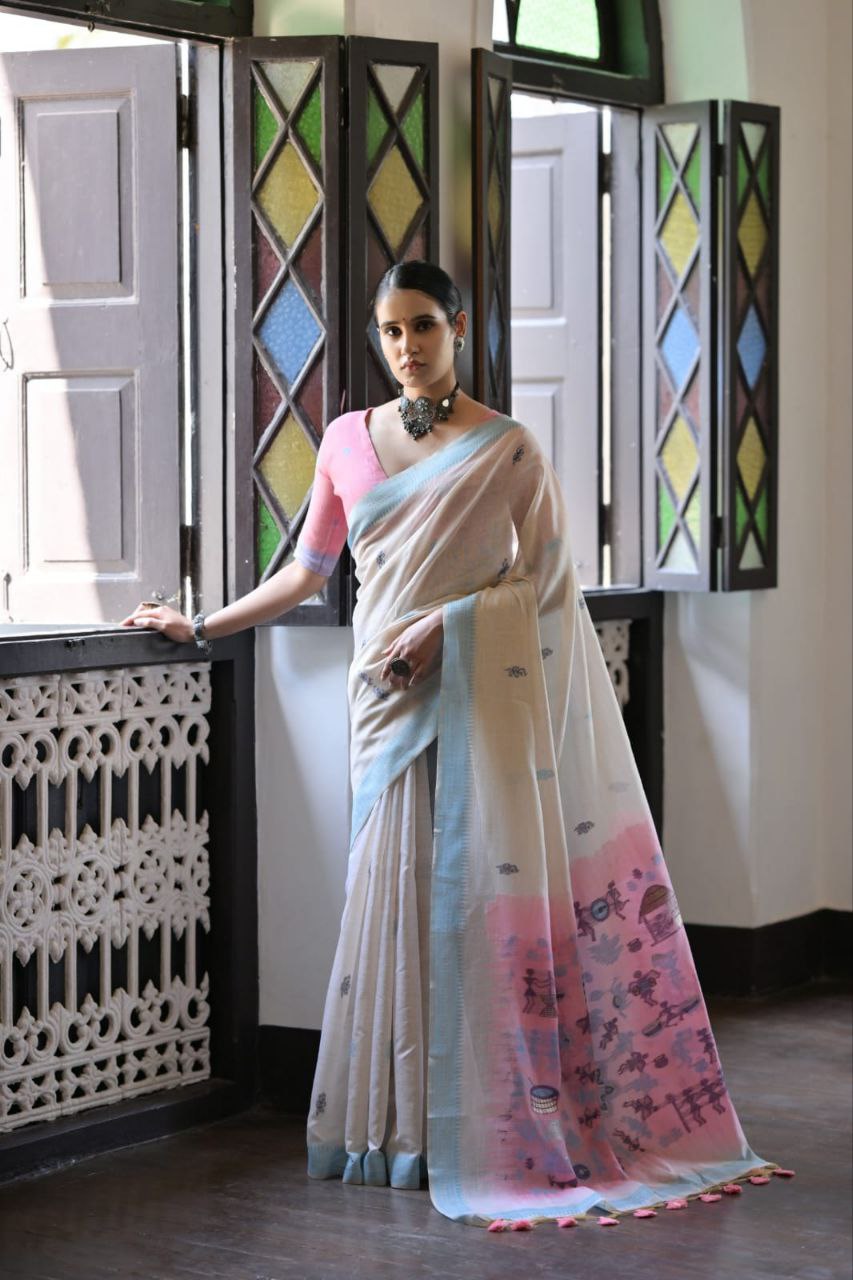 Traditional Muga Cotton Warli Saree