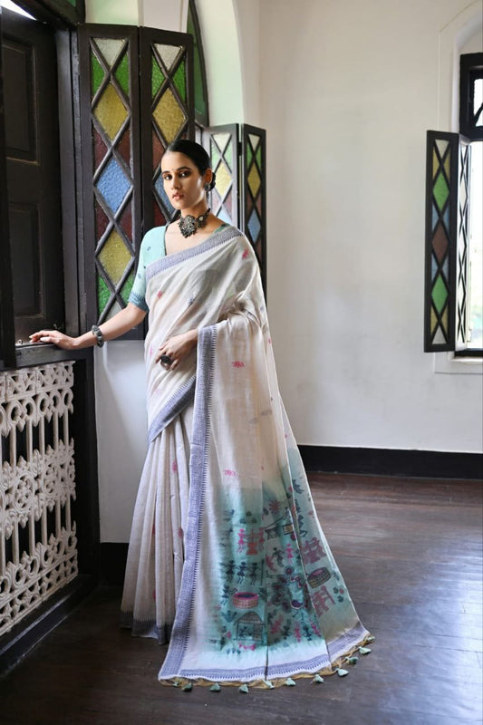 Traditional Muga Cotton Warli Saree