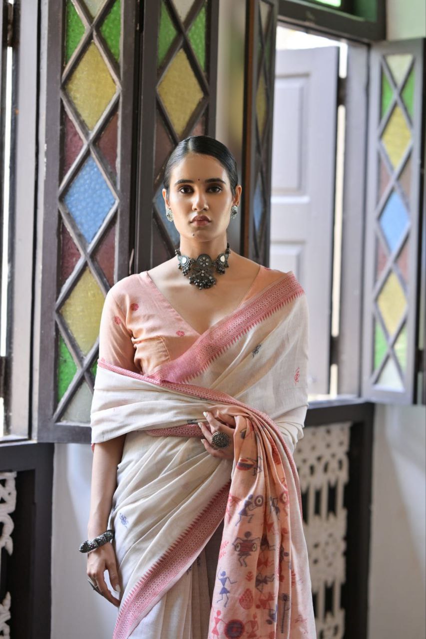 Traditional Muga Cotton Warli Saree