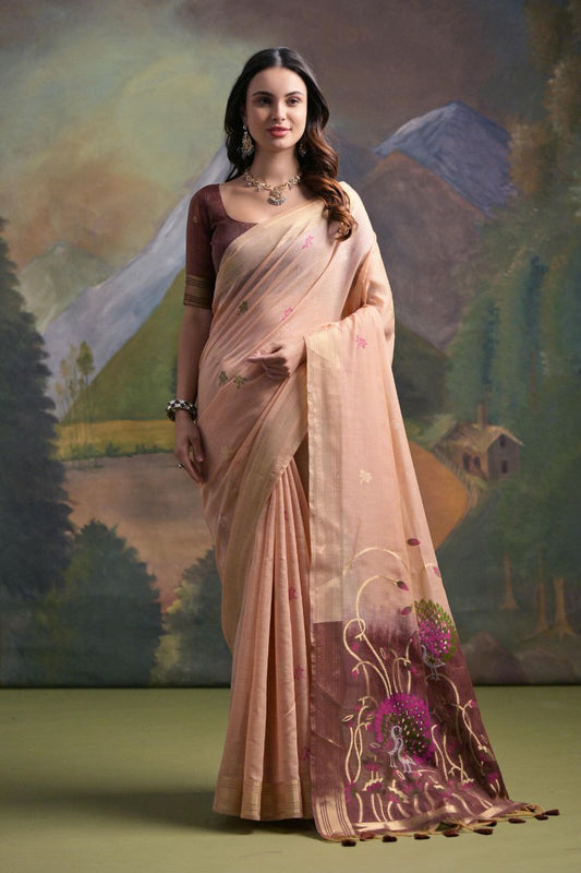 Orange Traditional Muga Silk Saree