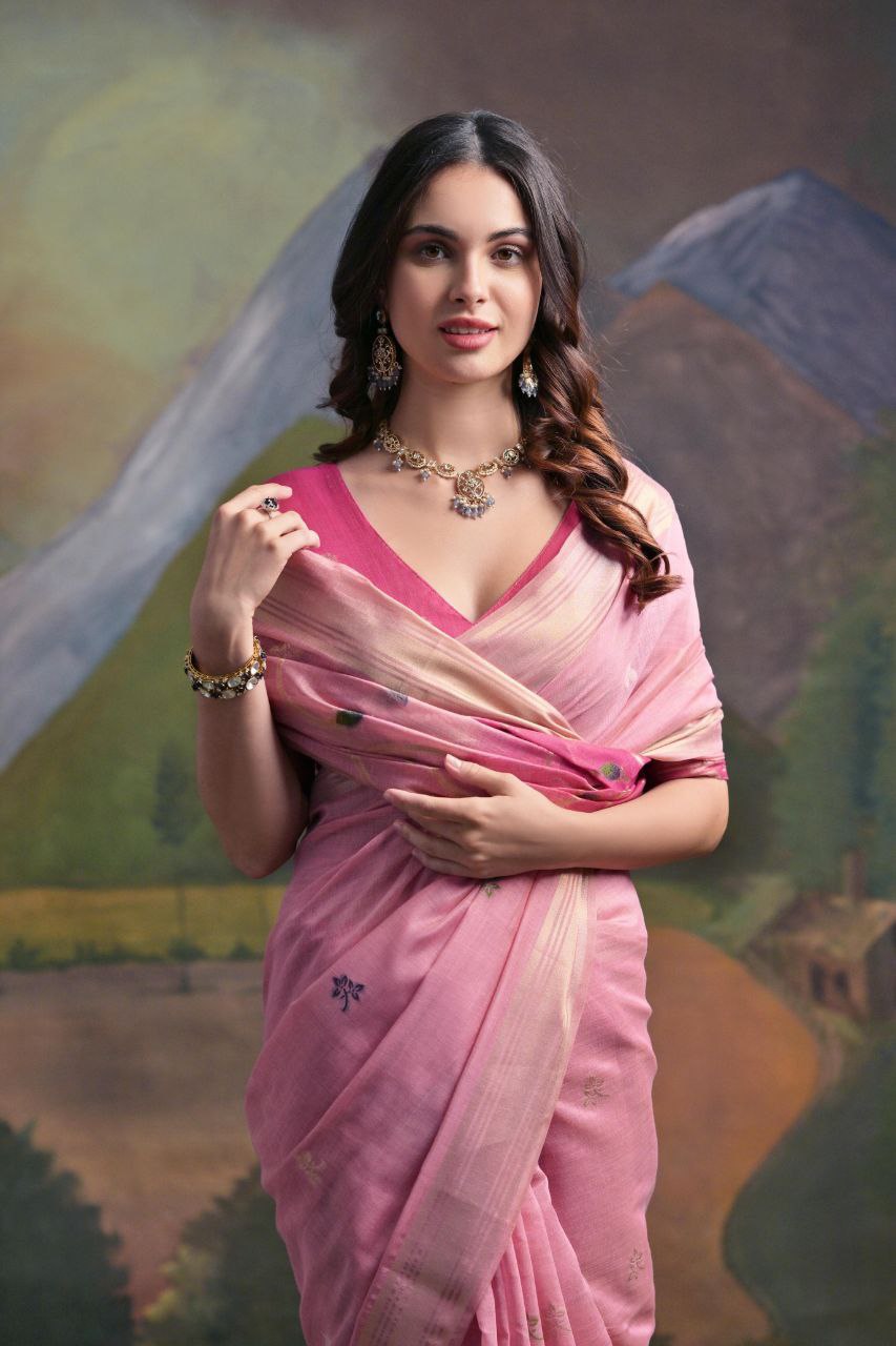 Pink Traditional Muga Silk Saree