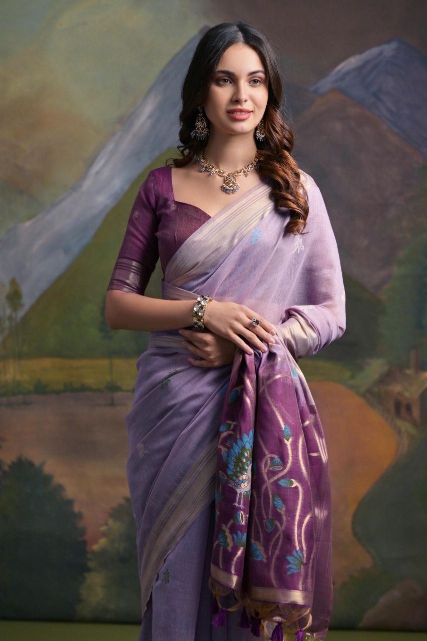 Purple Traditional Muga Silk Saree