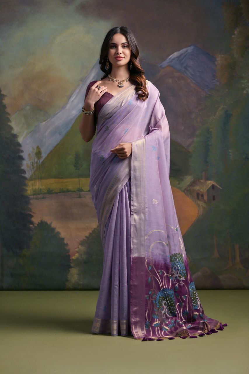 Purple Traditional Muga Silk Saree