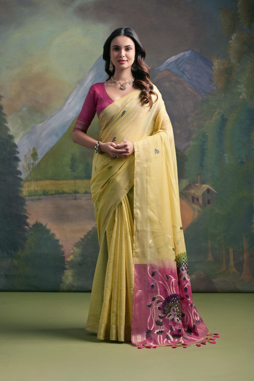 Yellow Traditional Muga Silk Saree