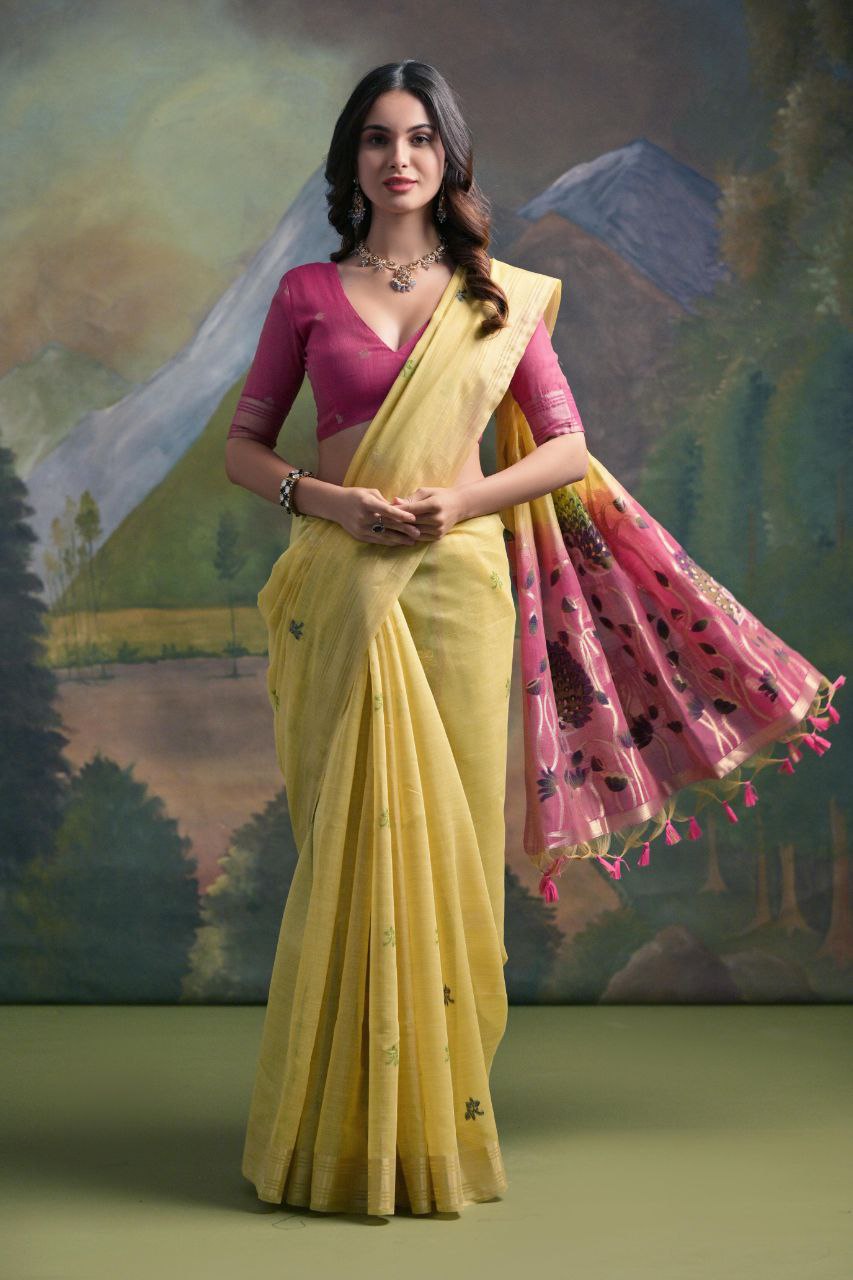 Yellow Traditional Muga Silk Saree