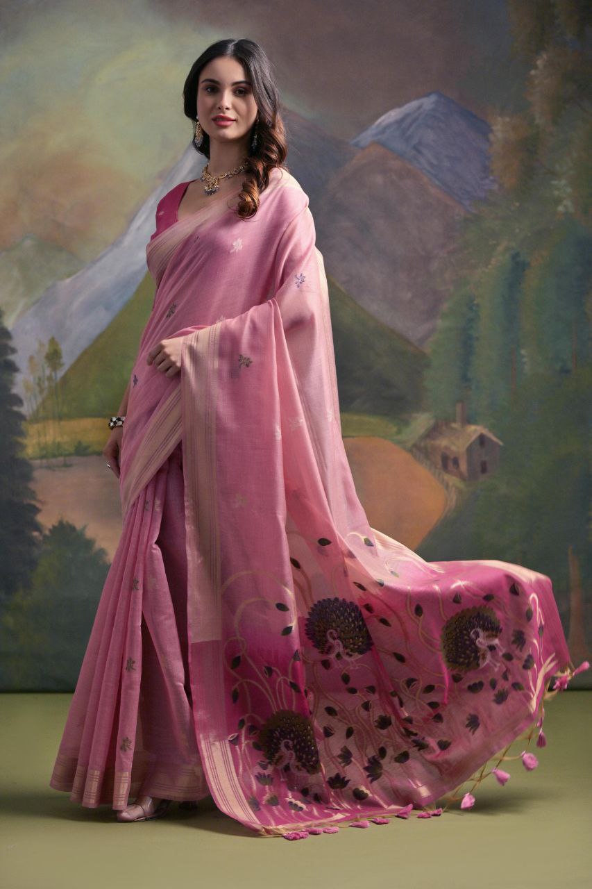 Pink Traditional Muga Silk Saree