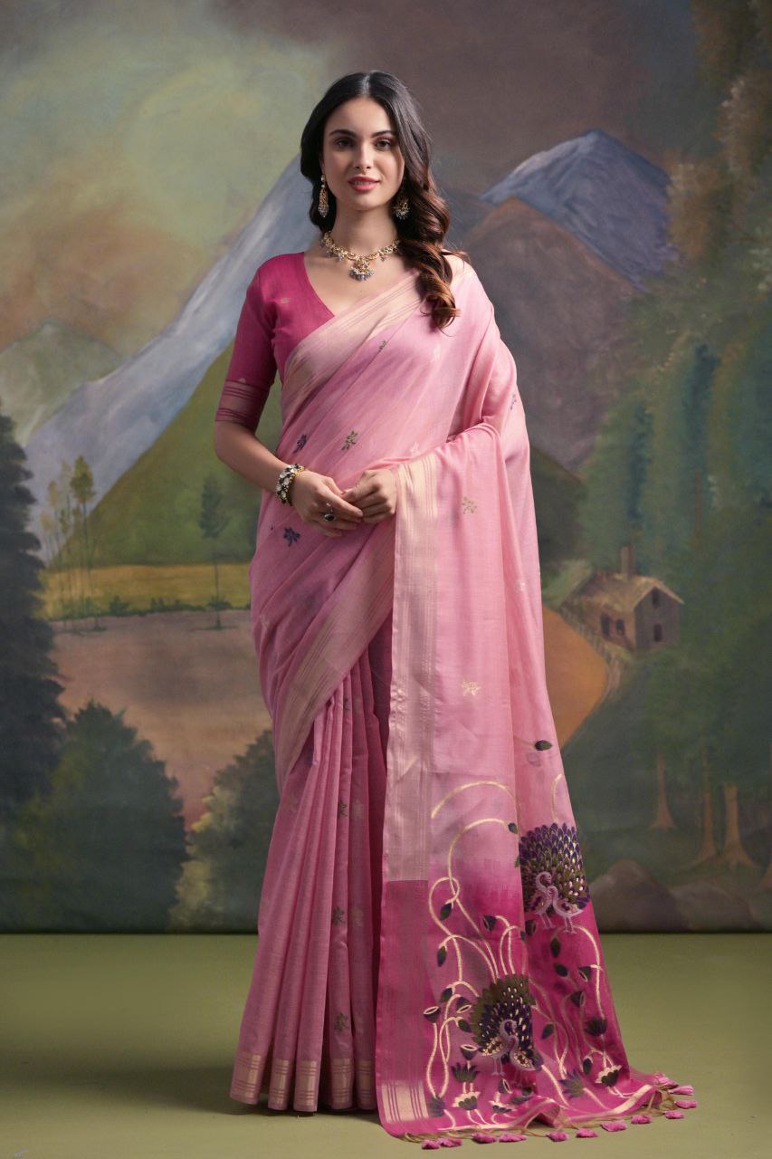 Pink Traditional Muga Silk Saree