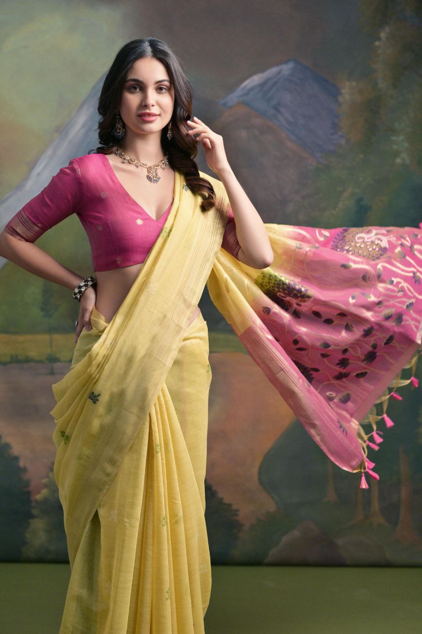 Yellow Traditional Muga Silk Saree