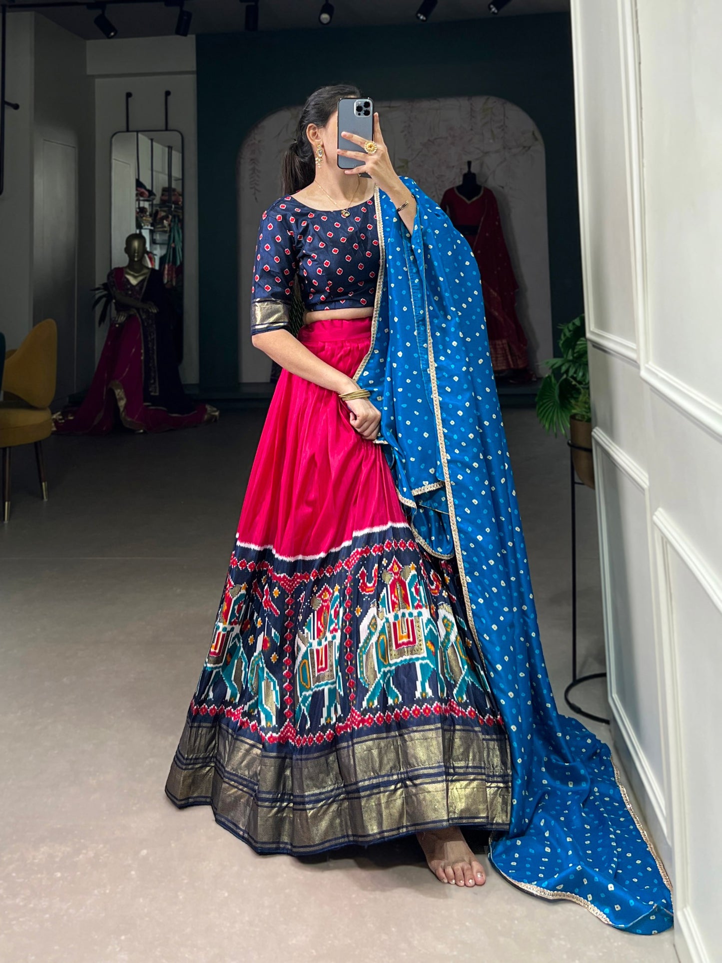 Traditional Patola Printed Dola Silk Lehenga