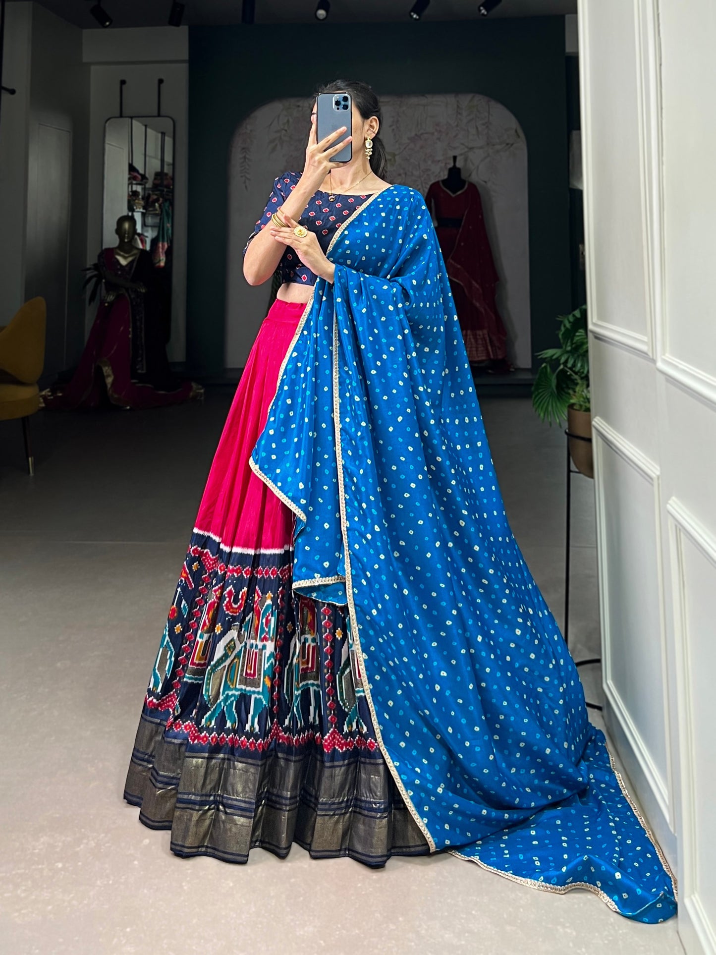 Traditional Patola Printed Dola Silk Lehenga