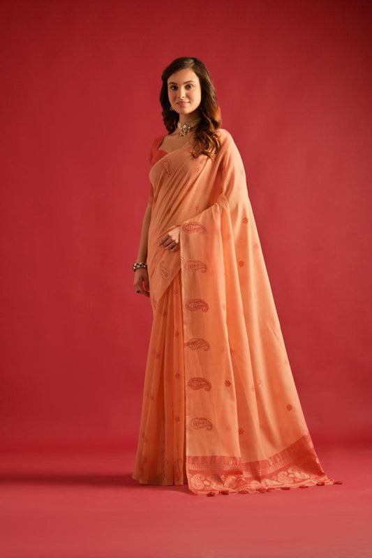 Orange Traditional Soft Mul Cotton Saree