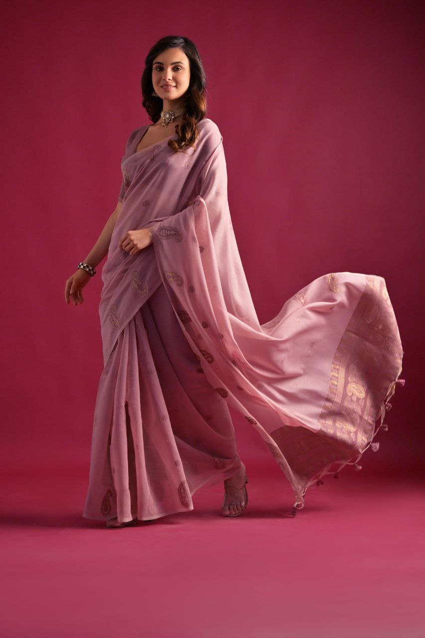 Wine Traditional Soft Mul Cotton Saree