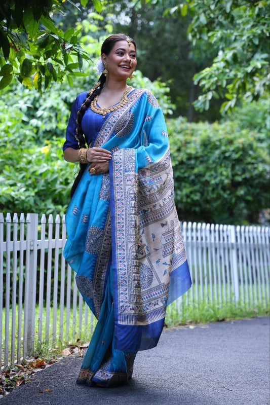 Sky Traditional Tussar Silk Saree