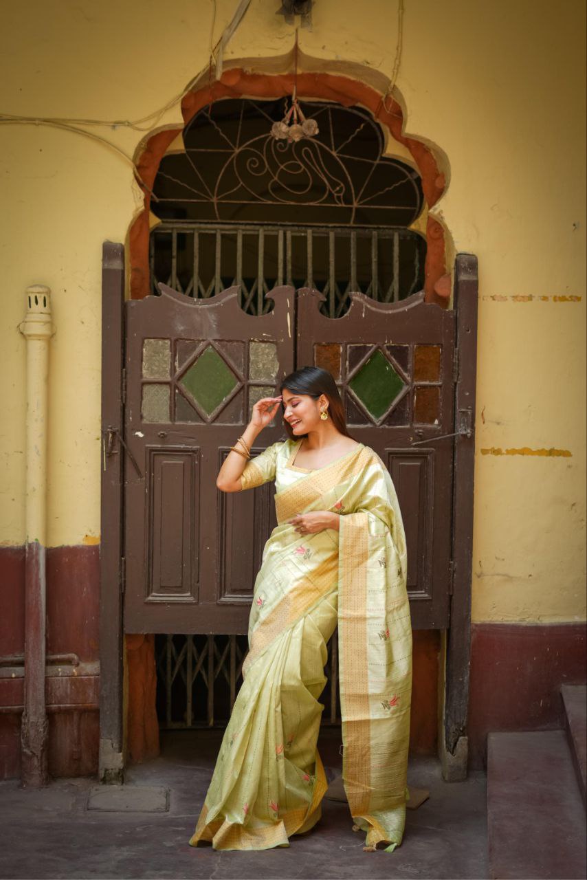 Pista Traditional Tussar Silk Saree