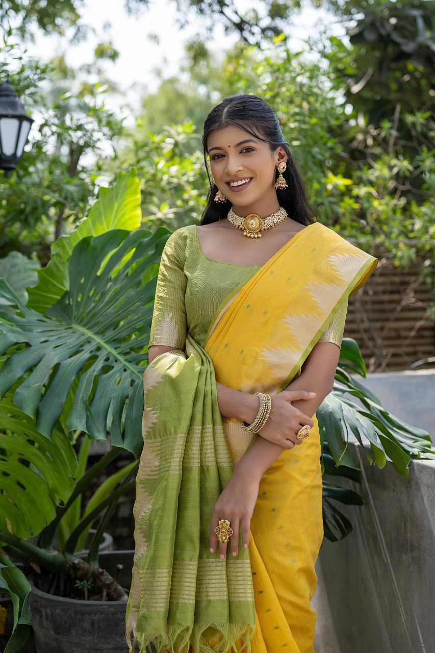 Yellow Traditional Tussar Silk Saree