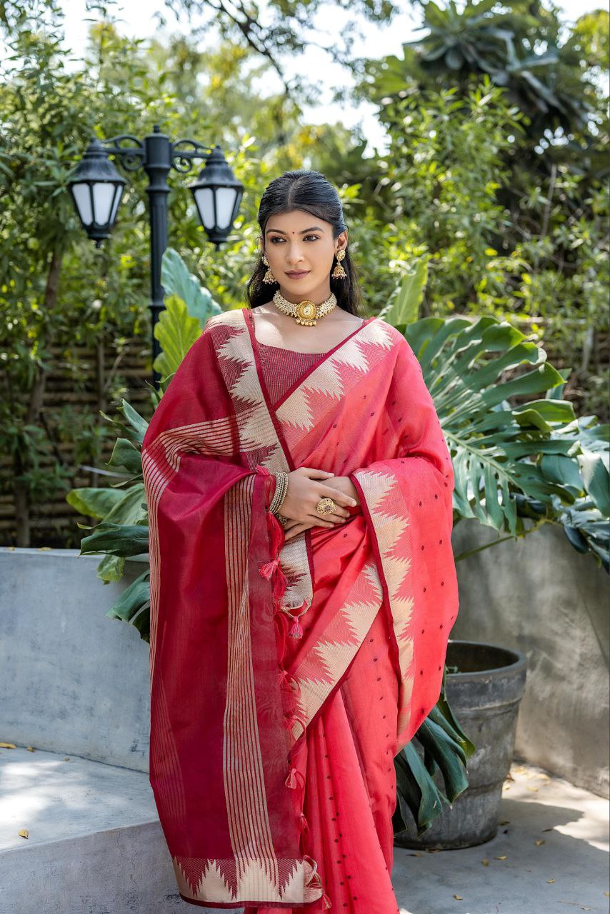 Red Traditional Tussar Silk Saree