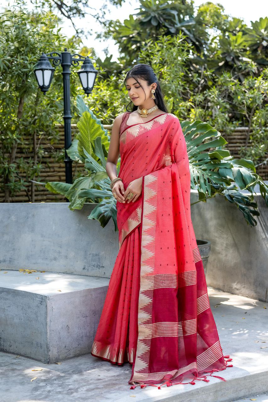 Red Traditional Tussar Silk Saree