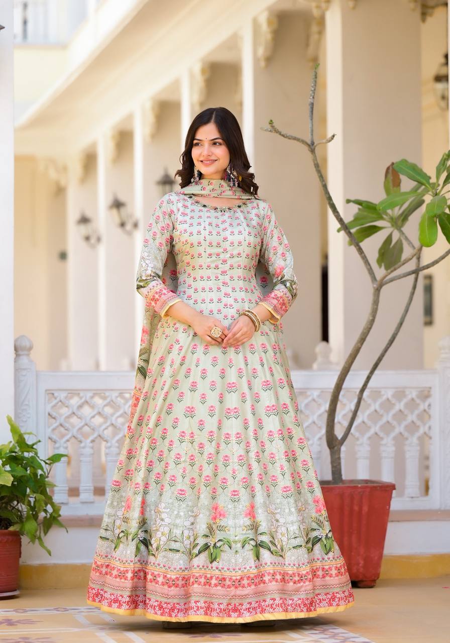 Traditional Wedding Wear Dola Silk Gown