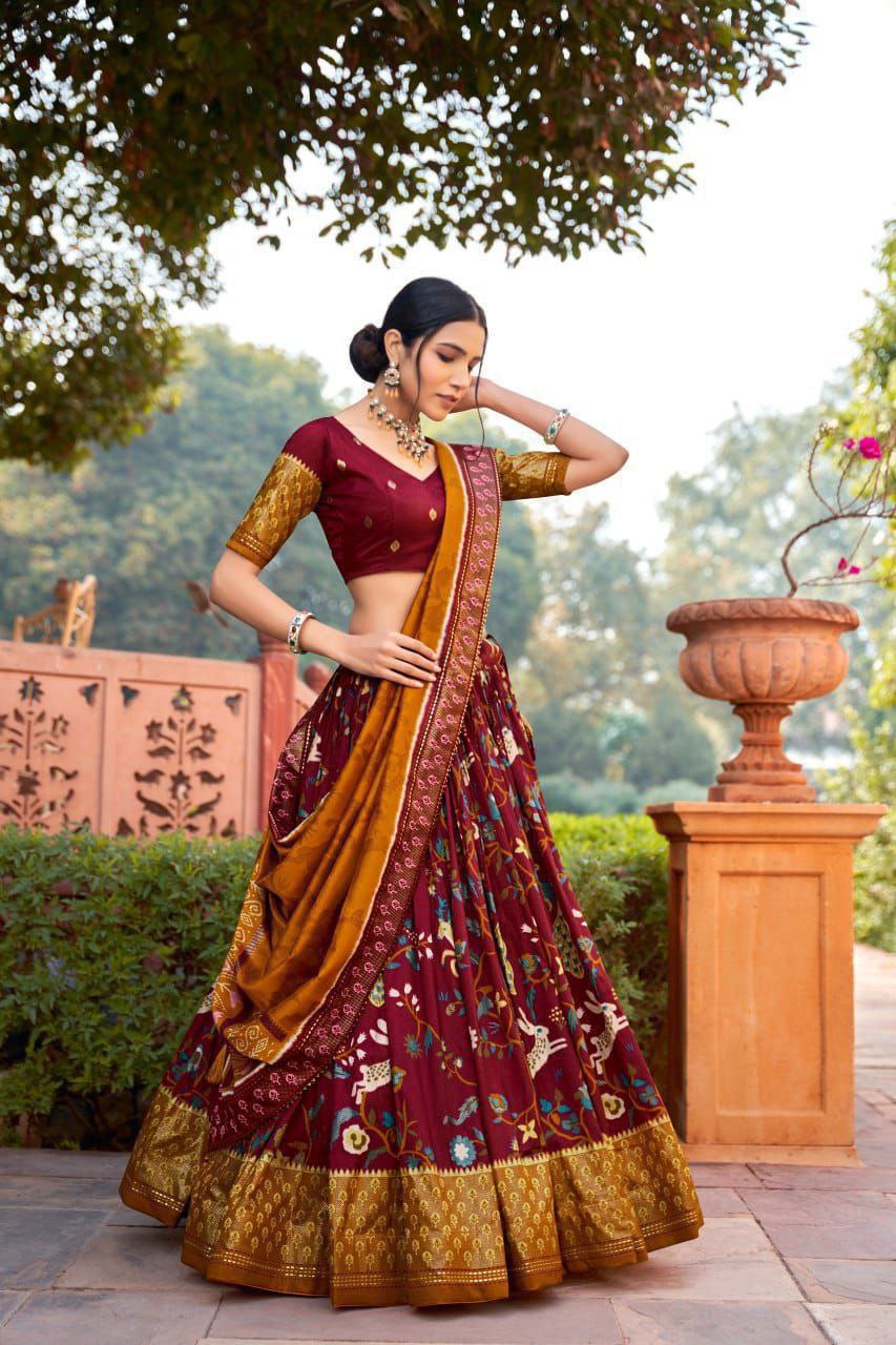 Traditional Wedding Wear Tussar Silk Lehenga