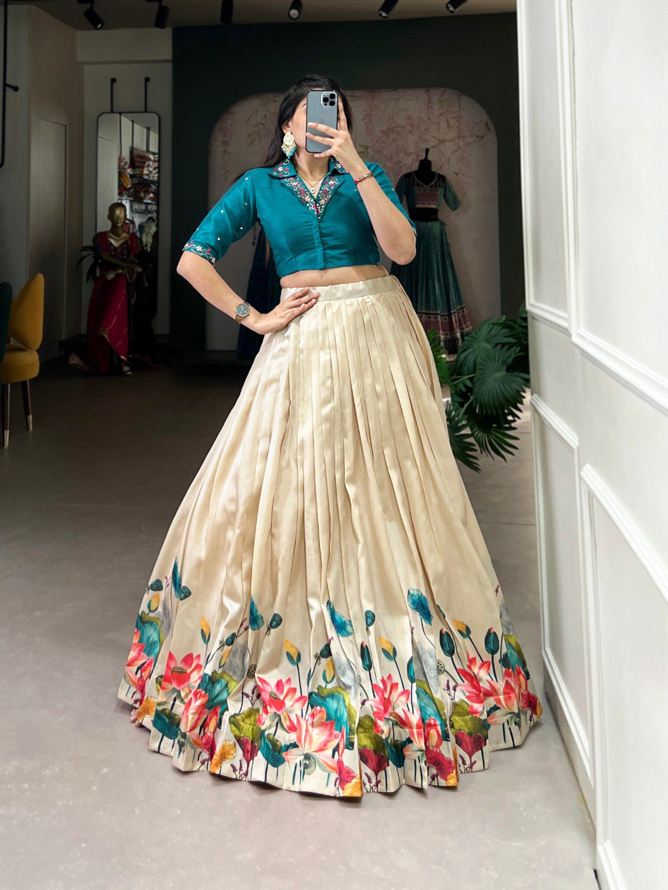 Traditional Wedding Wear Tussar Silk Lehenga