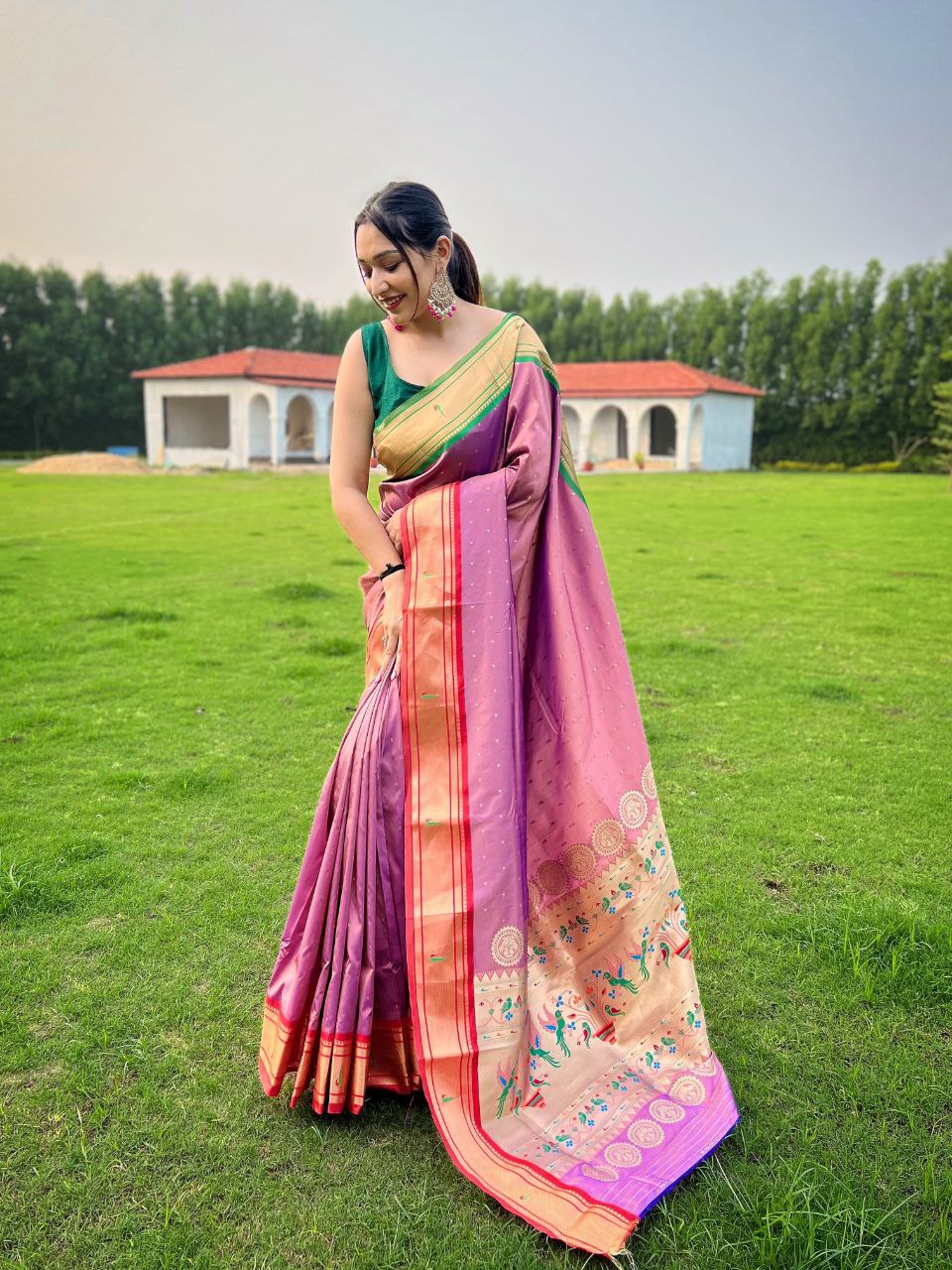 Tulip Pink Traditional Paithani Weaving Saree