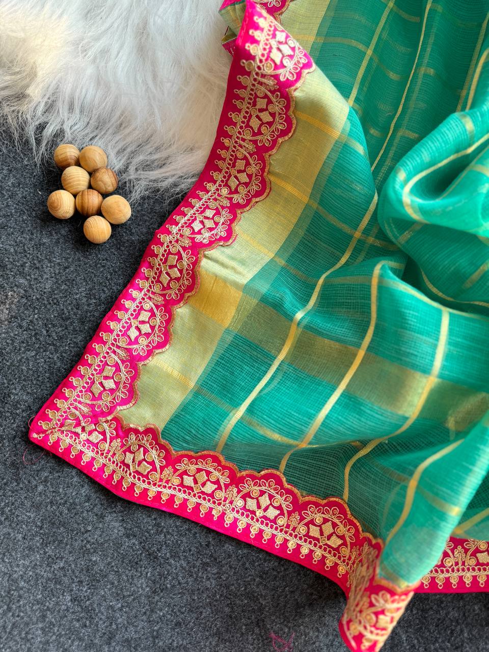 Turquoise Kota Doriya Zari Chex Saree