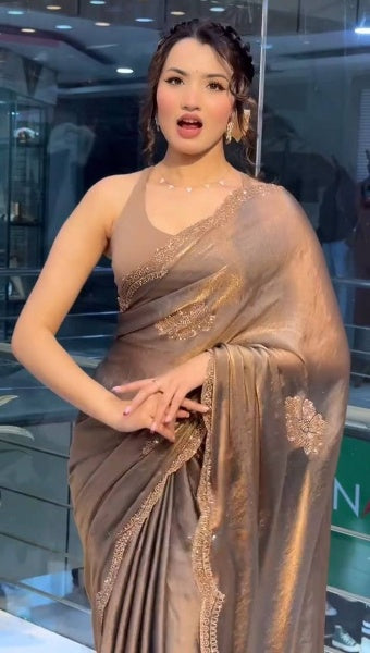 Two Tone Grey Golden Diamond Suneri Saree