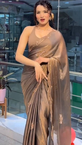 Two Tone Grey Golden Diamond Suneri Saree