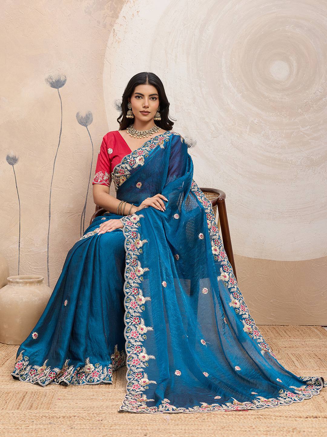 Venice Blue Party Wear Soft Space Silk Saree