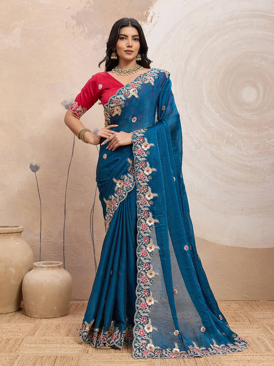 Venice Blue Party Wear Soft Space Silk Saree