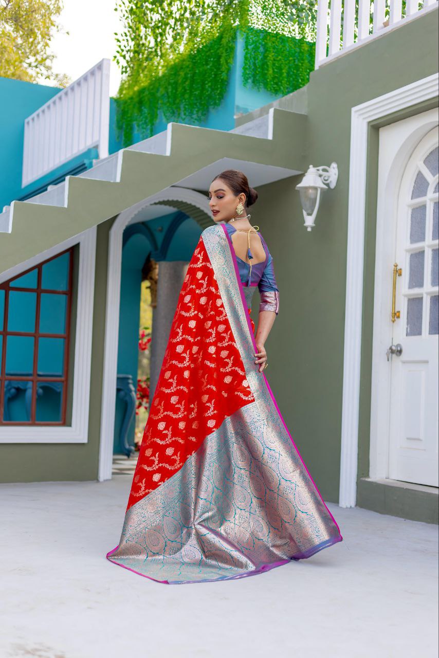 Wedding Wear Banarasi Semi Satin Saree