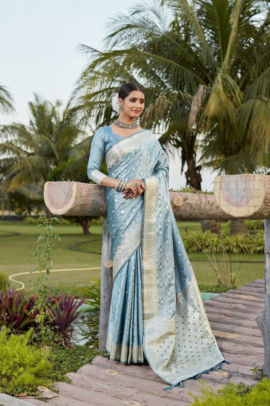 Blue Wedding Wear Kanjivaram Satin Silk Saree