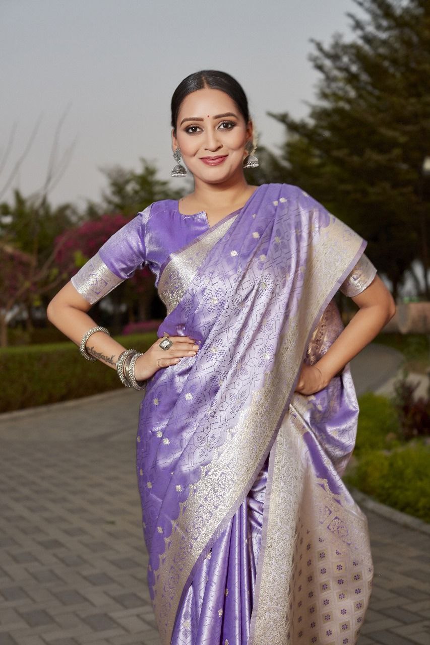 Lavender Wedding Wear Kanjivaram Satin Silk Saree