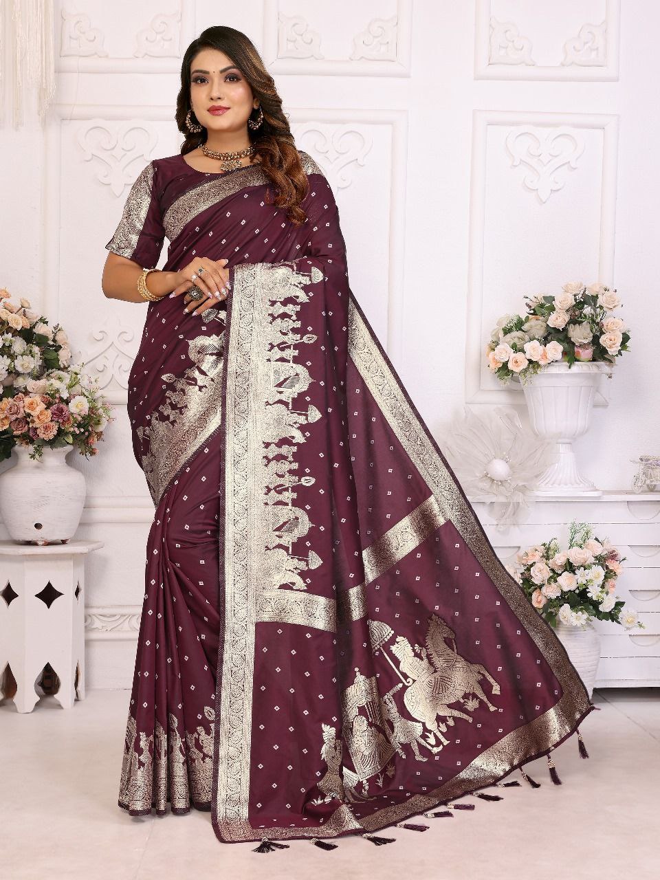 Wine Wedding Wear Kochi Silk Saree