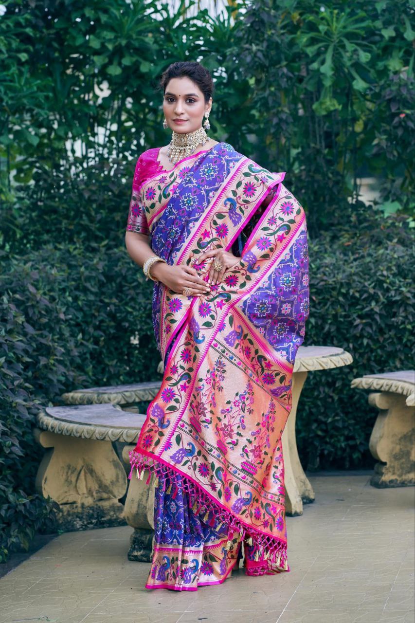 Purple Wedding Wear Paithani Silk Saree