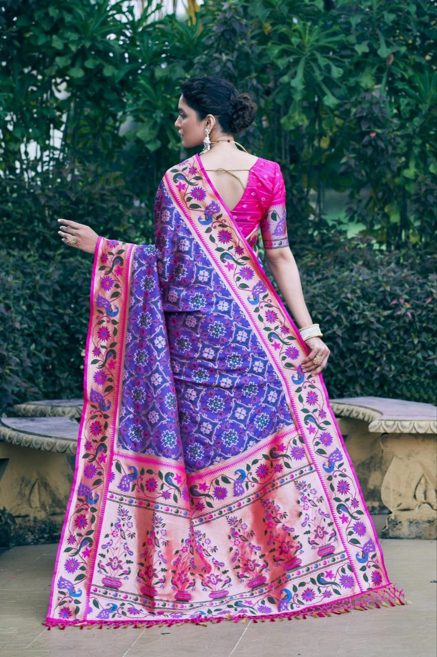 Purple Wedding Wear Paithani Silk Saree