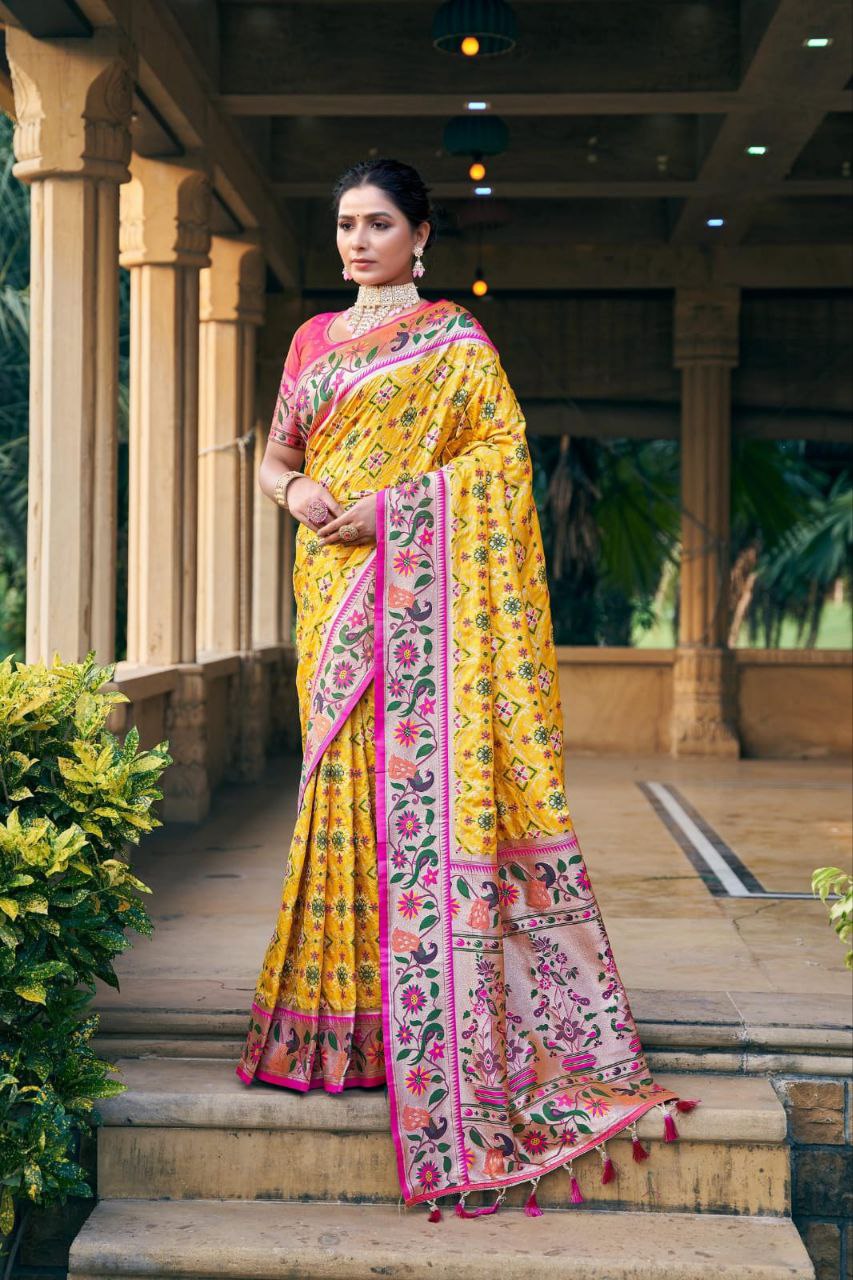 Yellow Wedding Wear Paithani Silk Saree