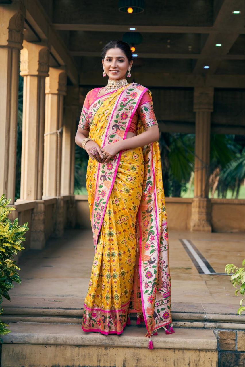 Yellow Wedding Wear Paithani Silk Saree