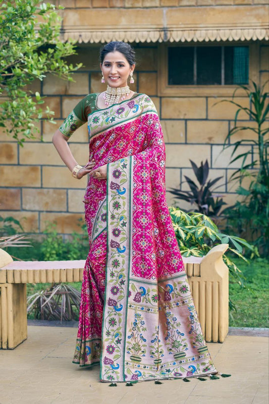 Rani Pink Wedding Wear Paithani Silk Saree