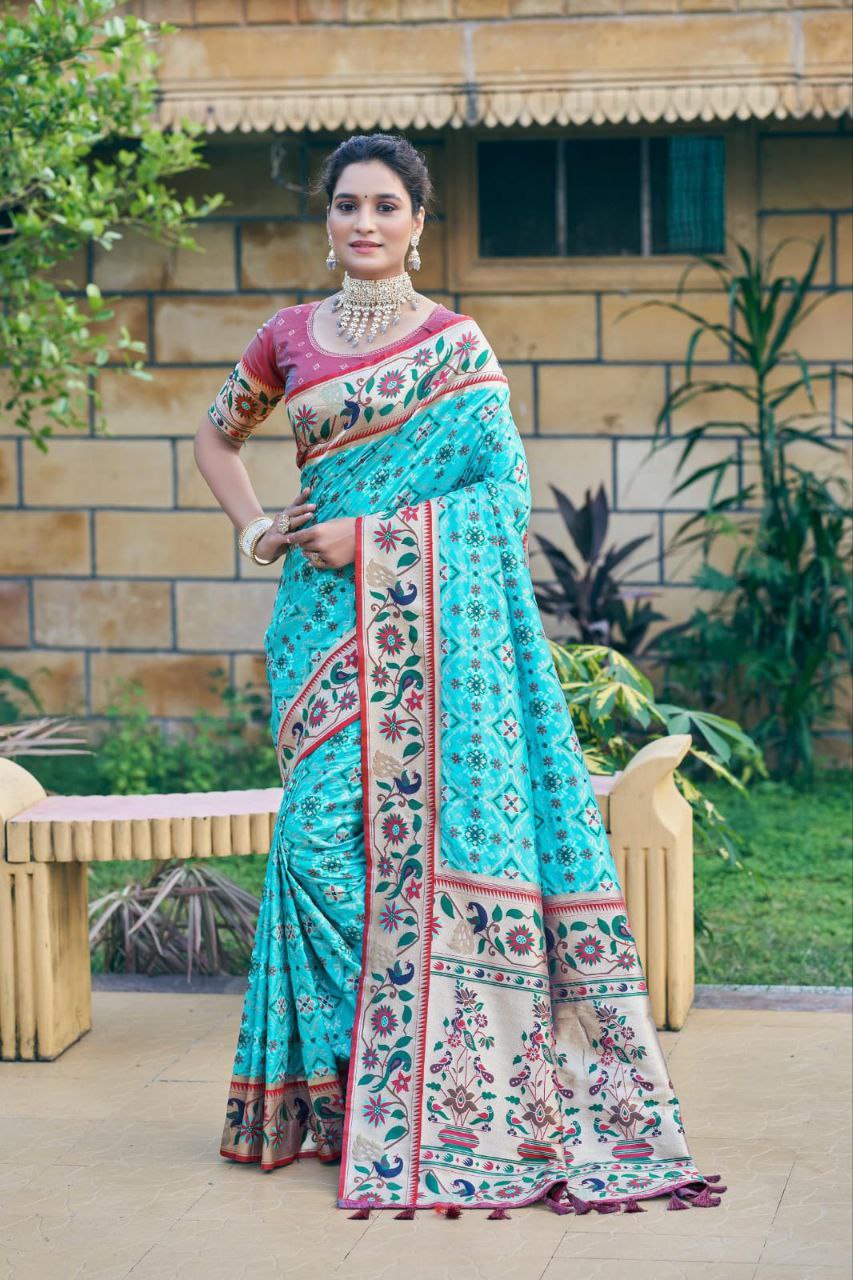 Sky Wedding Wear Paithani Silk Saree