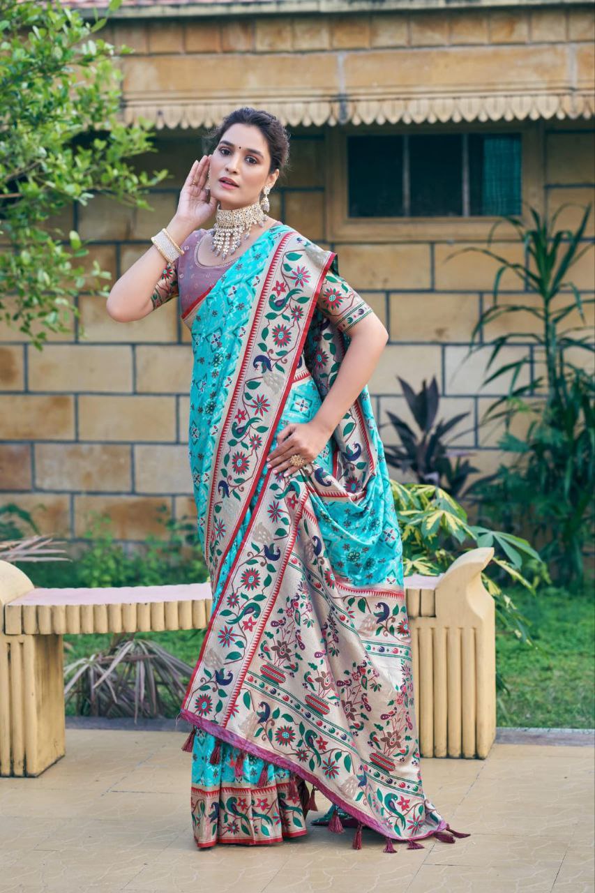 Sky Wedding Wear Paithani Silk Saree