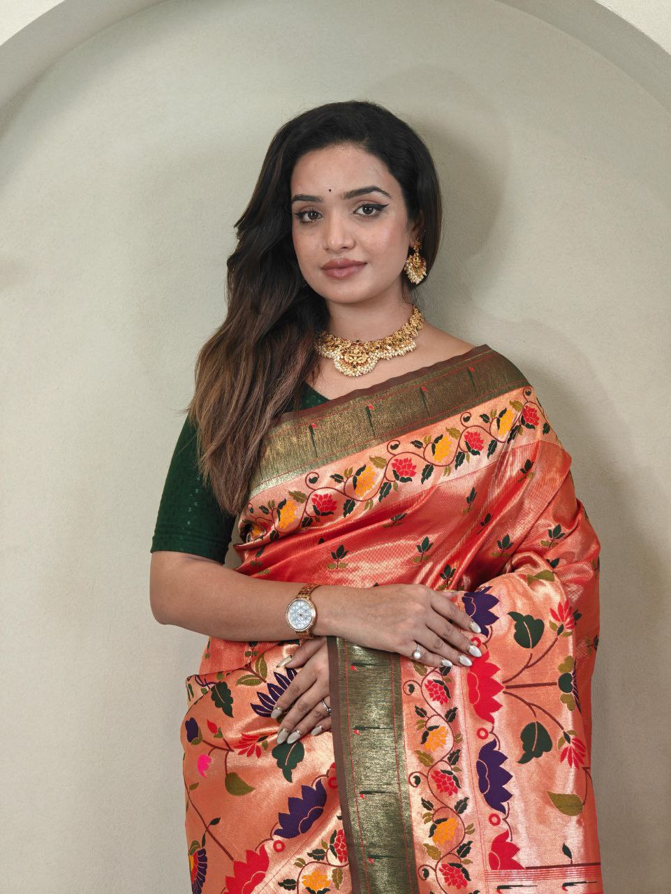 Wedding Wear Paithani Silk Saree In Multicolor