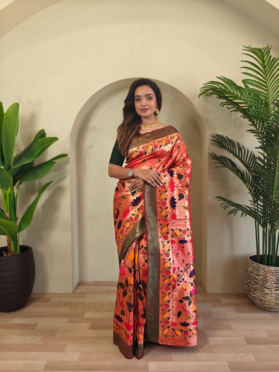 Wedding Wear Paithani Silk Saree In Multicolor
