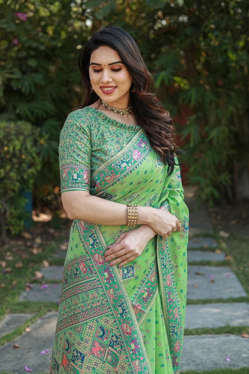 Green Wedding Wear Pashmina Saree