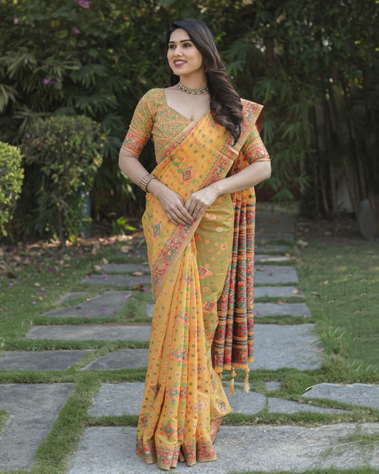 Yellow Wedding Wear Pashmina Saree