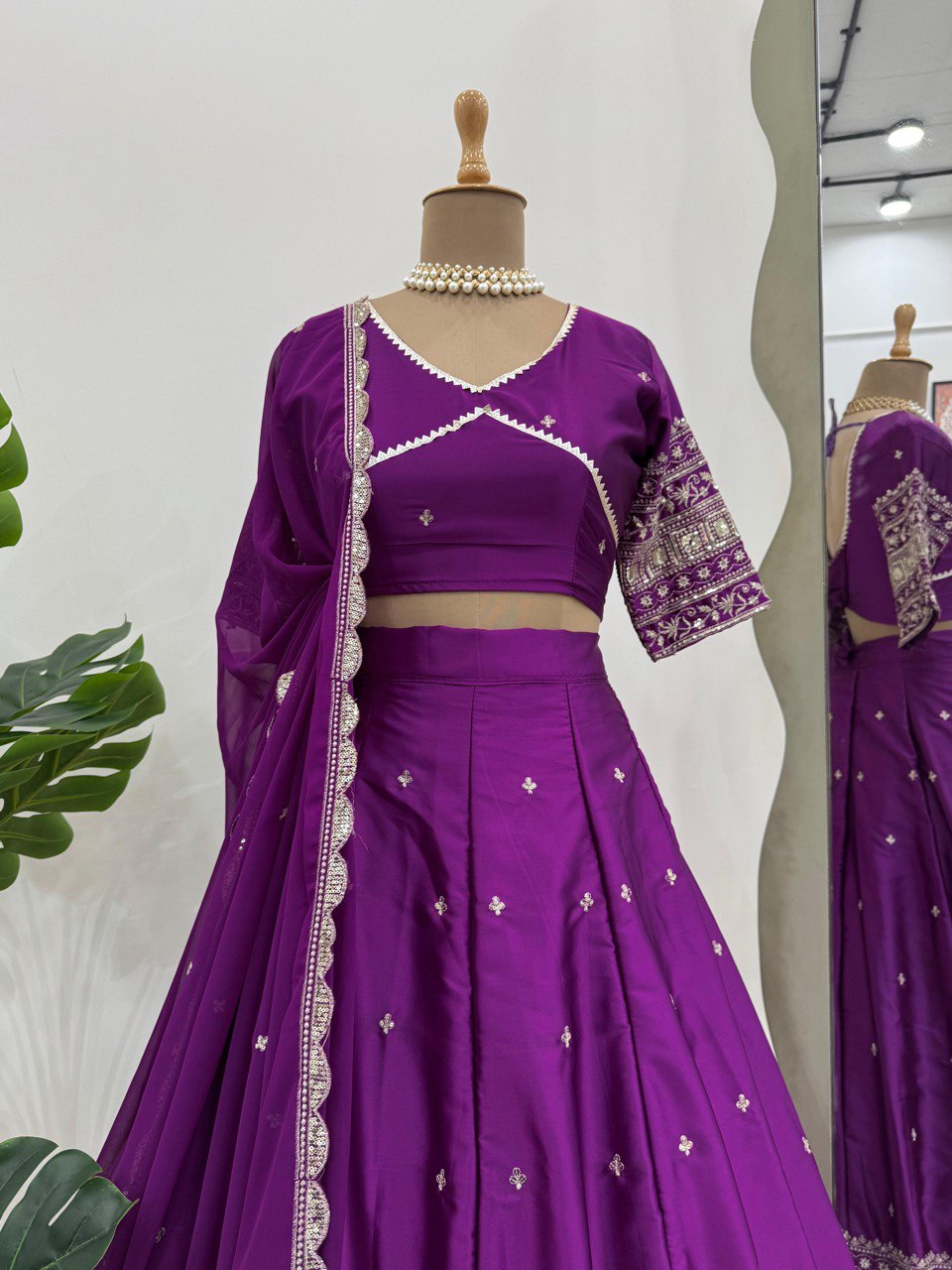Wedding Wear Purple Satin Silk Lehenga