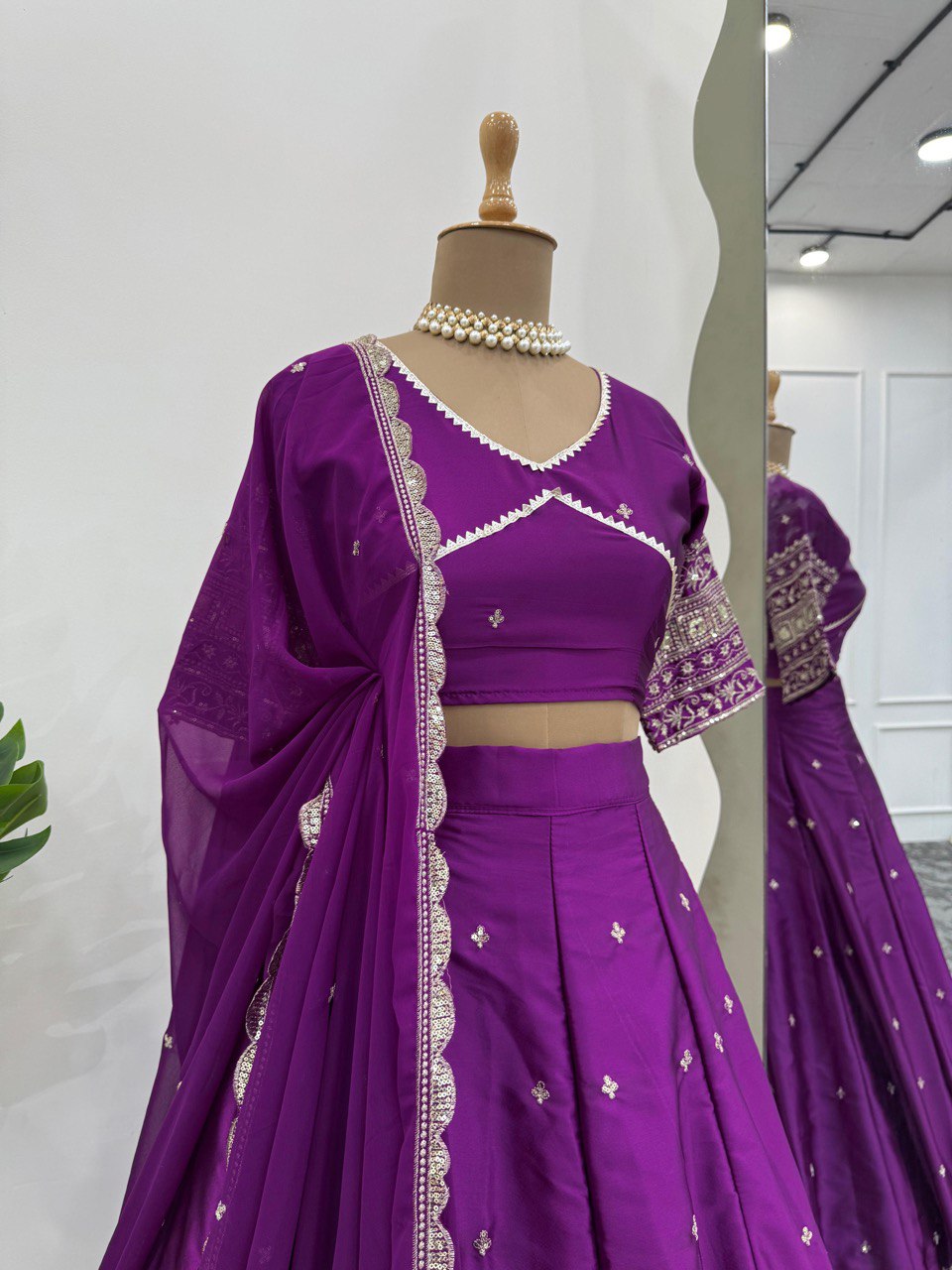 Wedding Wear Purple Satin Silk Lehenga