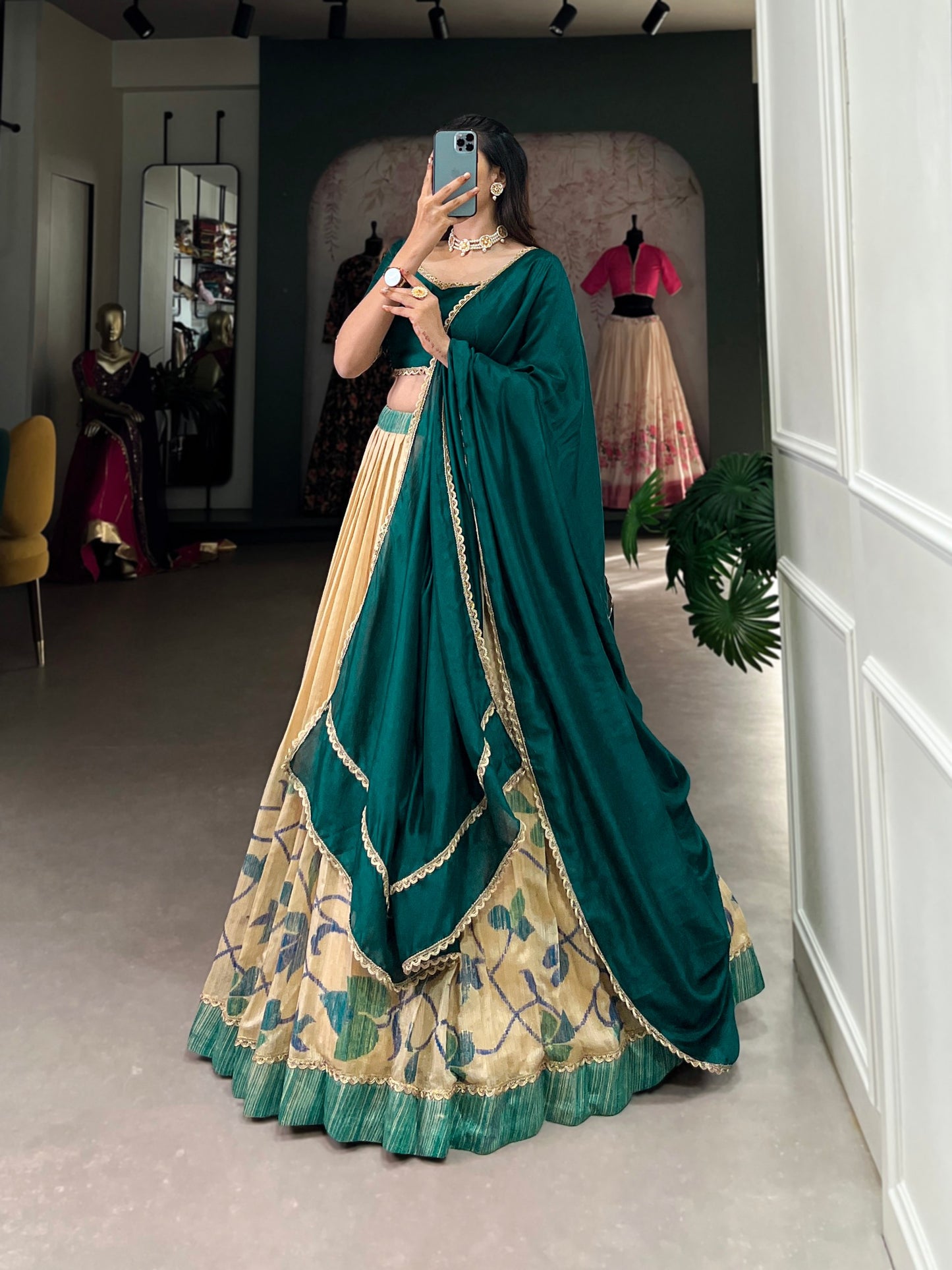 Teal Green Wedding Wear Silk Lehenga