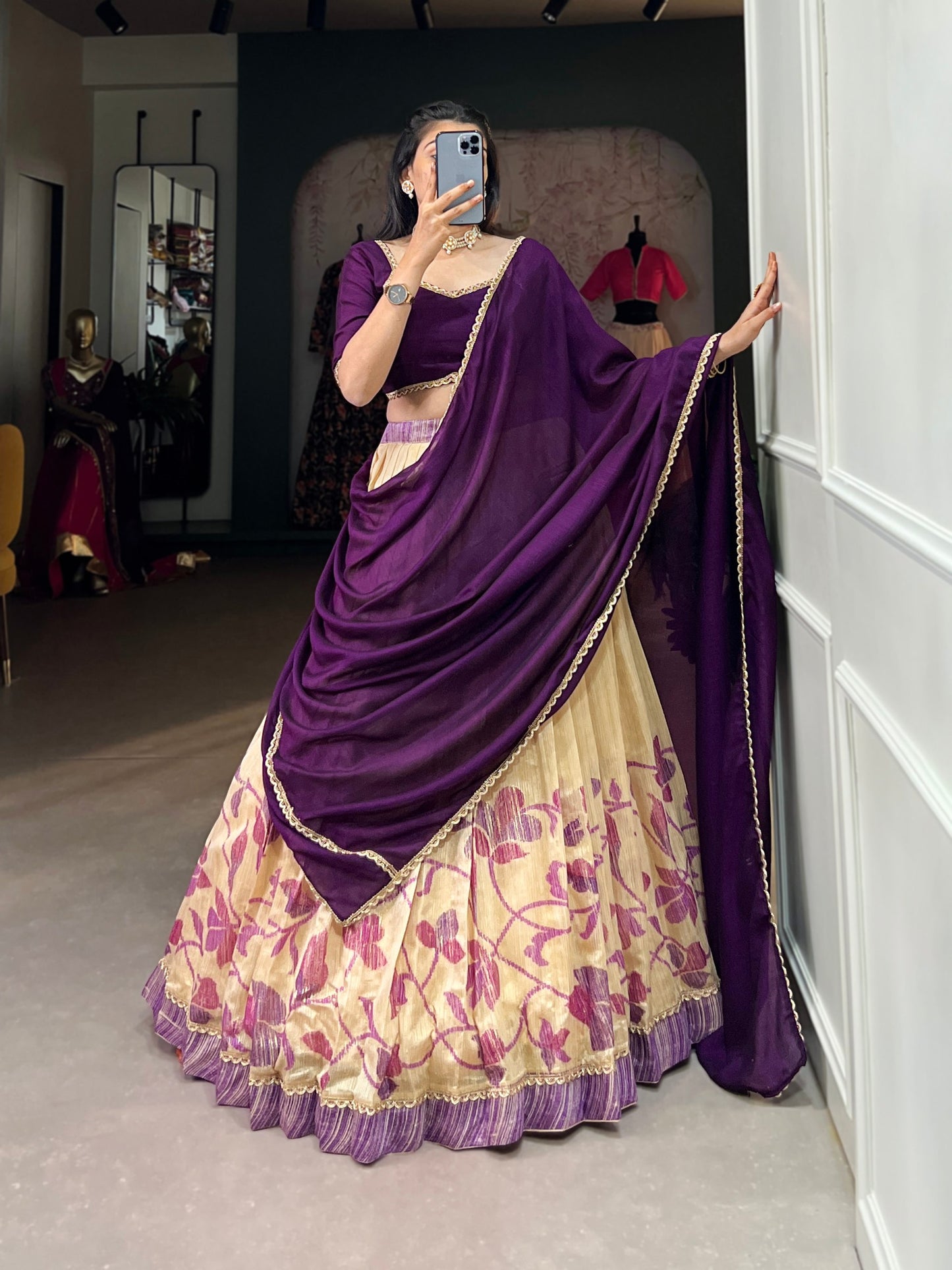 Purple Wedding Wear Silk Lehenga