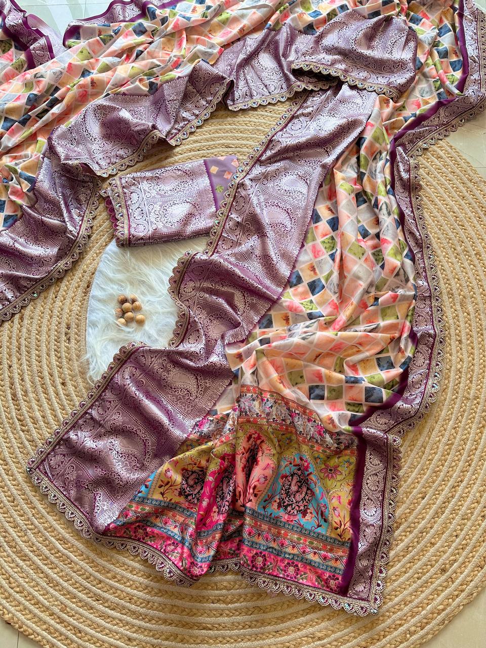 Wedding Wear Tussar Dola Satin Silk Saree